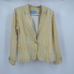 Draper James Coastal Preppy Womens Linen Blend Blazer Size L Striped Old Money